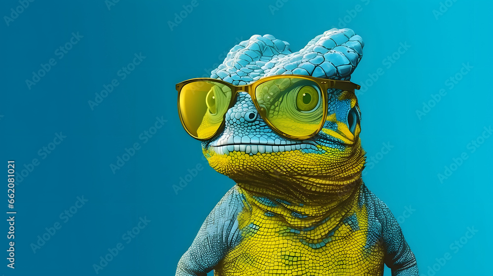 funny Chameleon wearing sunglasses 