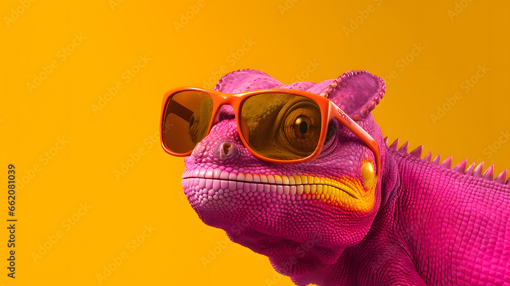 funny Chameleon wearing sunglasses 