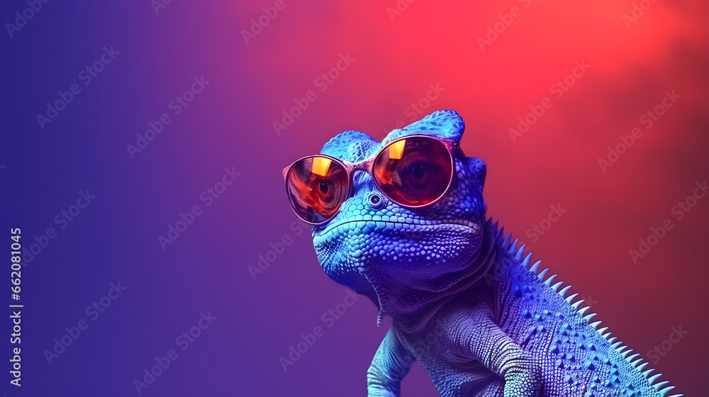 funny Chameleon wearing sunglasses 