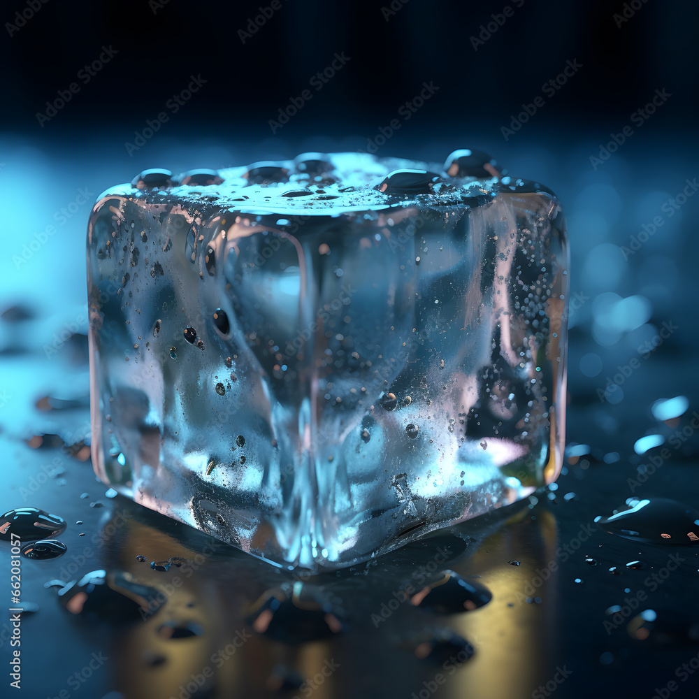 blue ice cube melting background