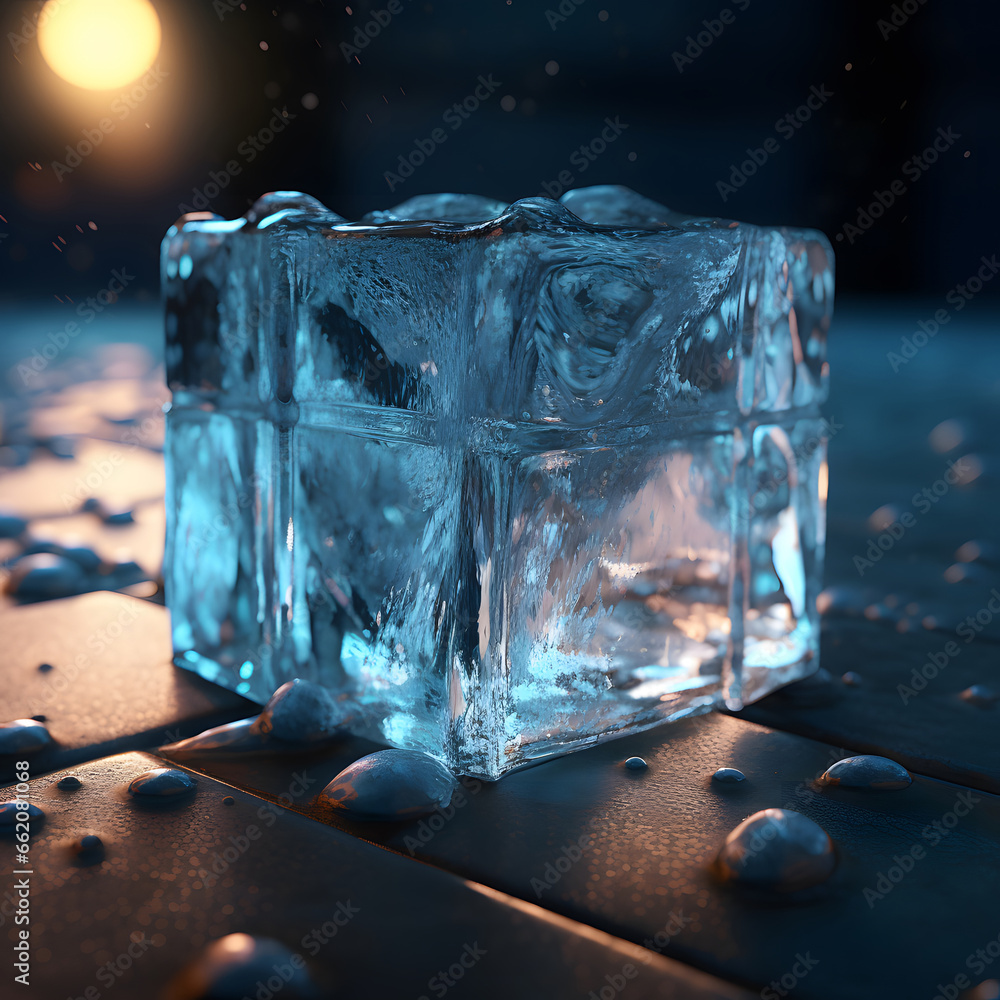 blue ice cube melting background