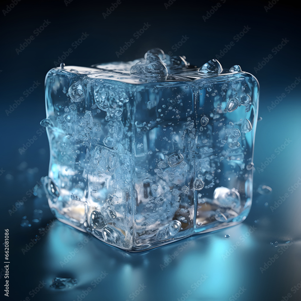 blue ice cube melting background