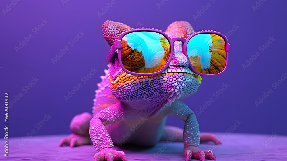 funny Chameleon wearing sunglasses 