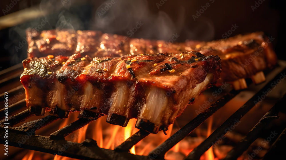 grilled pork ribs BBQ , barbecue ribs, pork ribs on a barbecue, beef, roasted meet, grilled on a barbecue, grill, 