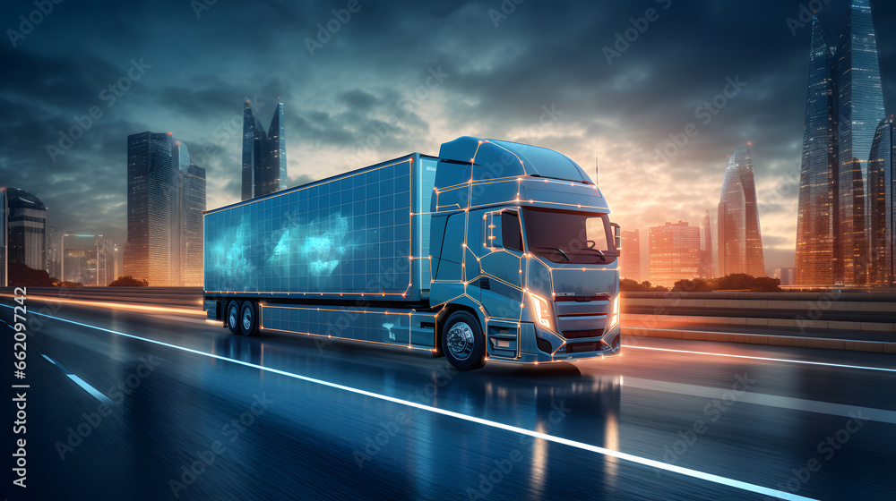 Business Logistics concept, Truck of logistics network distribution and smart transportation and networking intelligent logistics of truck container cargo, Logistic import export and industry.