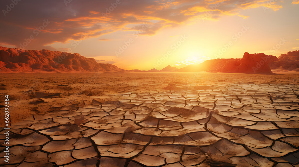 Landscape of dry cracked earth and dead tree., cracked land on hot sunny weather el nino