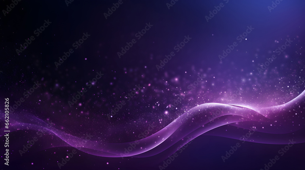 Digital purple particles wave and light abstract background with shining dots stars.