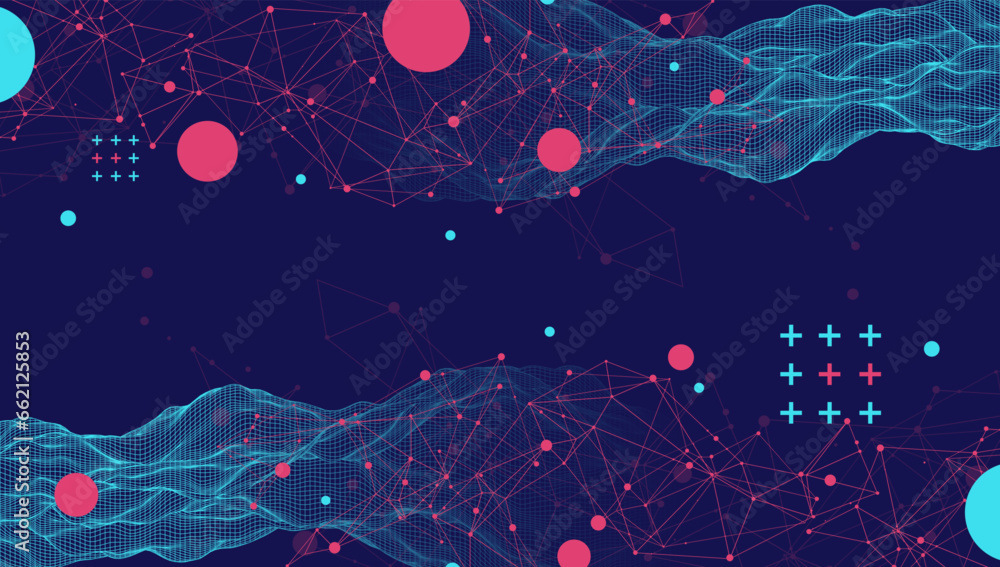 The abstract wave is made in a frame style. Template for science and technology presentation.