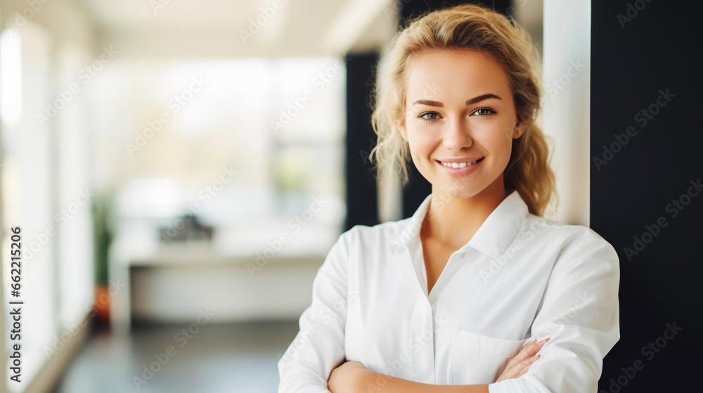 Beautiful female healthcare worker. Doctor or nurse in white coat. Medical concept. Generative AI