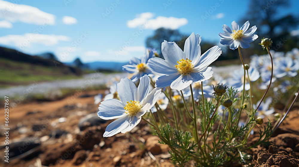 Blue and white Grecian Winkflowers Balkan UHD wallpaper Stock Photographic Image