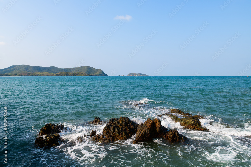 beautiful blue sea and clear sky  Samae at San island, Sattahip, Chonburi,