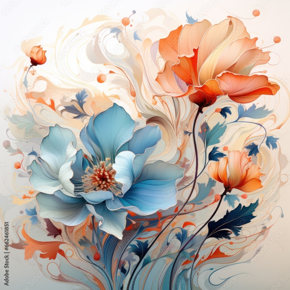 abstract floral art in the style of impressionist illustration