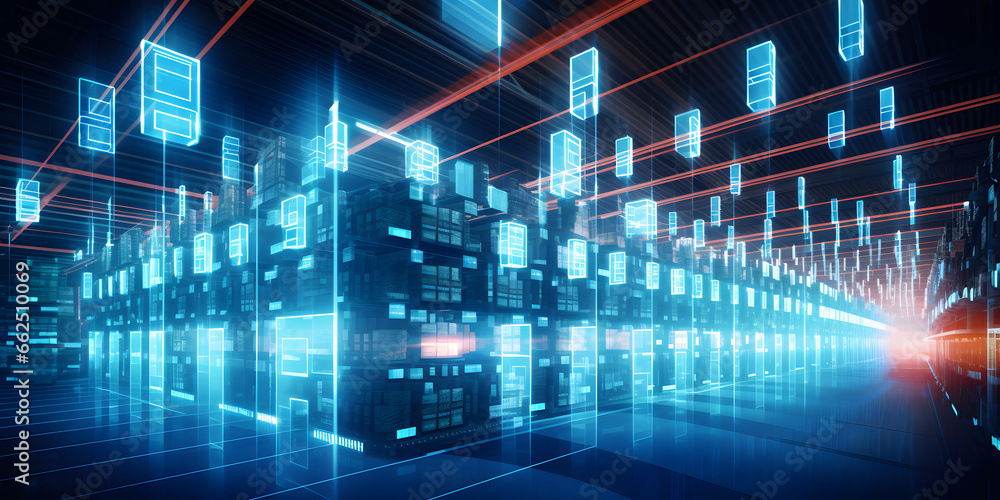 Digital Warehouse: with electronic grids connected to a barcode scanner