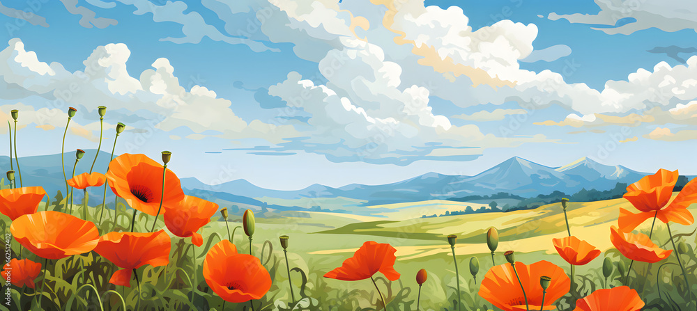 Idyllic Summer Meadow: A Sunny Nature Landscape Illustration