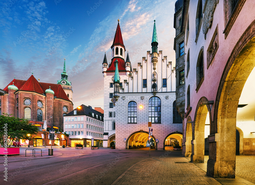 Muniich - Old City Hall  near Marienplatz at sunrise, Germany - nobody