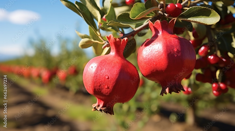 Pomegranate on trees, Agricultural concept.