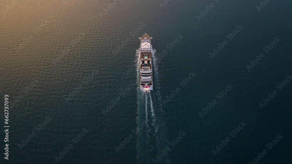 Cruise Ship, Cruise Liners beautiful white cruise ship above luxury cruise in the ocean sea at sunset time concept exclusive tourism travel on holiday take a vacation time on summer