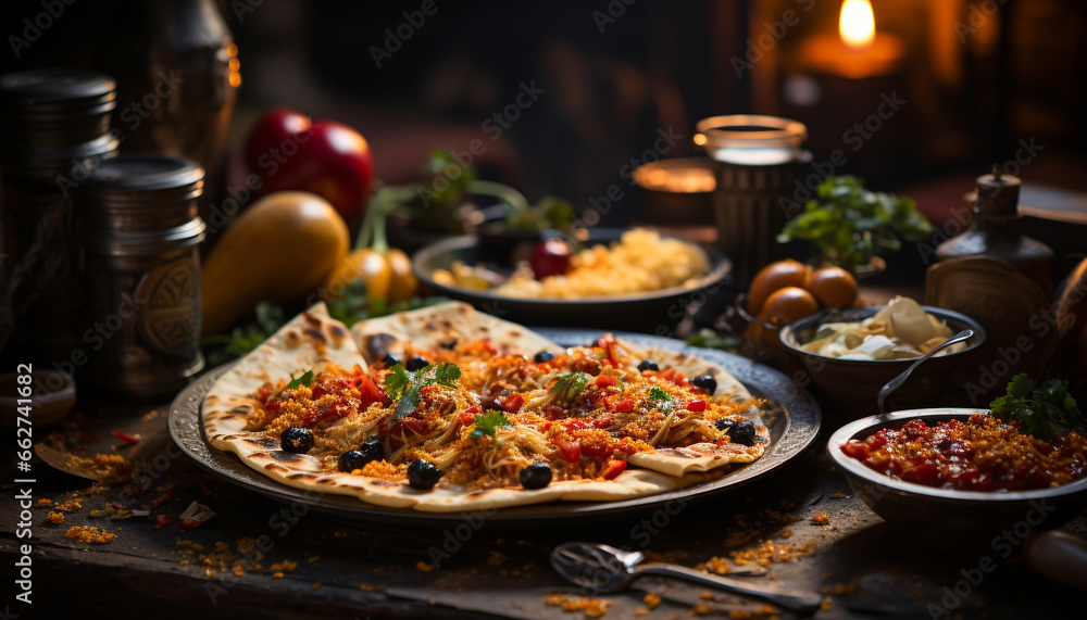 Freshness and gourmet meat on a rustic wooden table generated by AI