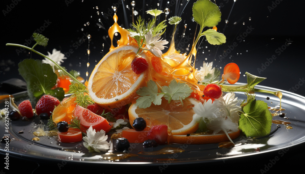 Freshness and nature on a plate gourmet salad with citrus fruit generated by AI