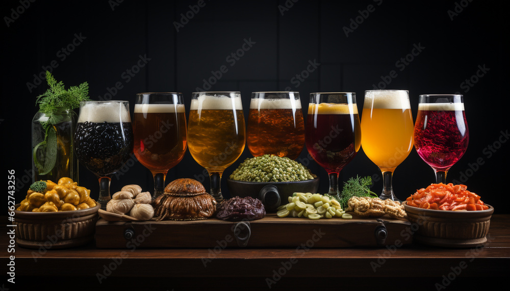 A frothy beer glass on a wooden table, a refreshing celebration generated by AI