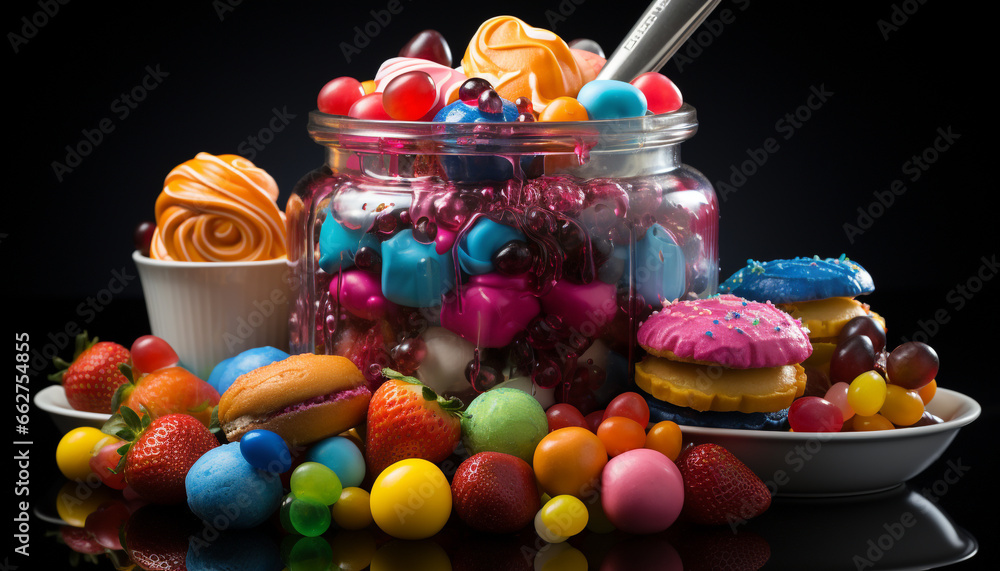 A vibrant bowl of pink strawberry marshmallow gelatin dessert generated by AI