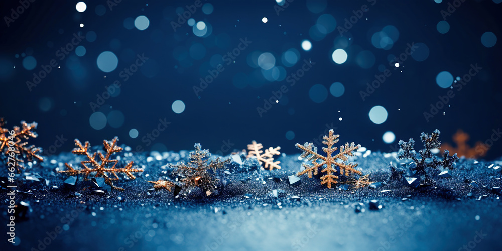 Blue christmas background with snowflakes.