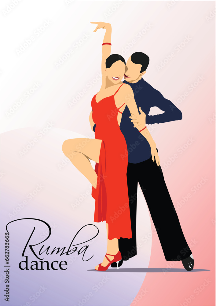 Couple dancing a rumba dance. 3d color vector illustration