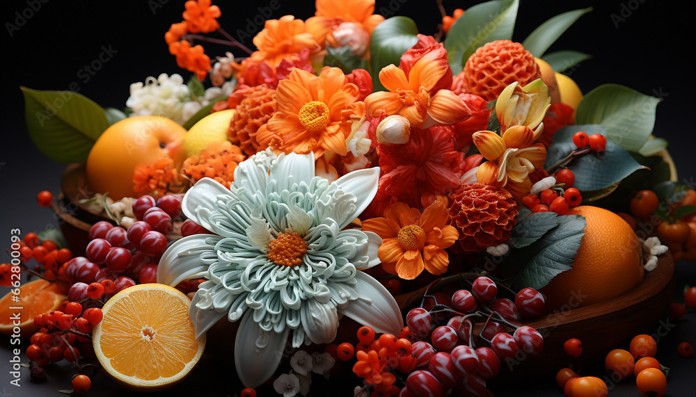 Freshness of autumn colors in a bouquet, a healthy gift generated by AI