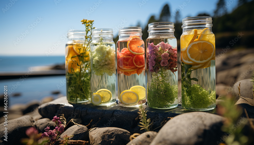 Refreshing summer cocktail with fresh citrus fruit and organic ingredients generated by AI