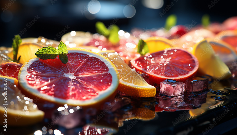 Freshness of citrus fruit slice, a refreshing summer gourmet cocktail generated by AI