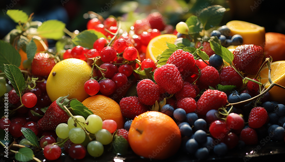 Freshness of nature bounty  juicy, ripe, healthy berry fruit collection generated by AI