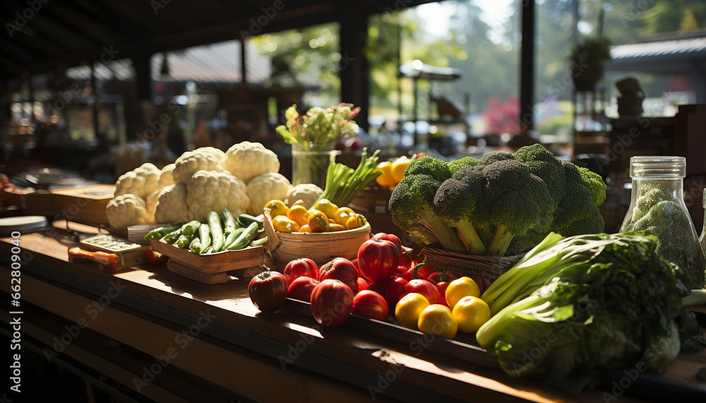 Freshness of organic vegetables on a wooden table, healthy eating generated by AI