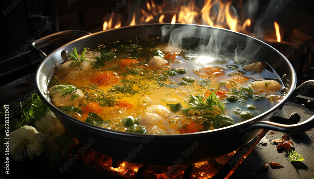 Freshness and heat create a gourmet meal of homemade vegetable stew generated by AI