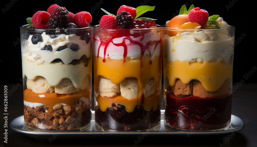 Freshness and sweetness in a bowl of homemade berry parfait generated by AI