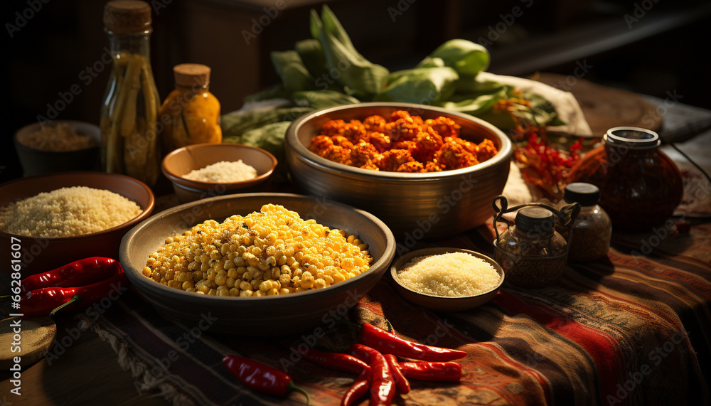 Freshness and nature in a bowl of healthy, organic vegetarian meal generated by AI