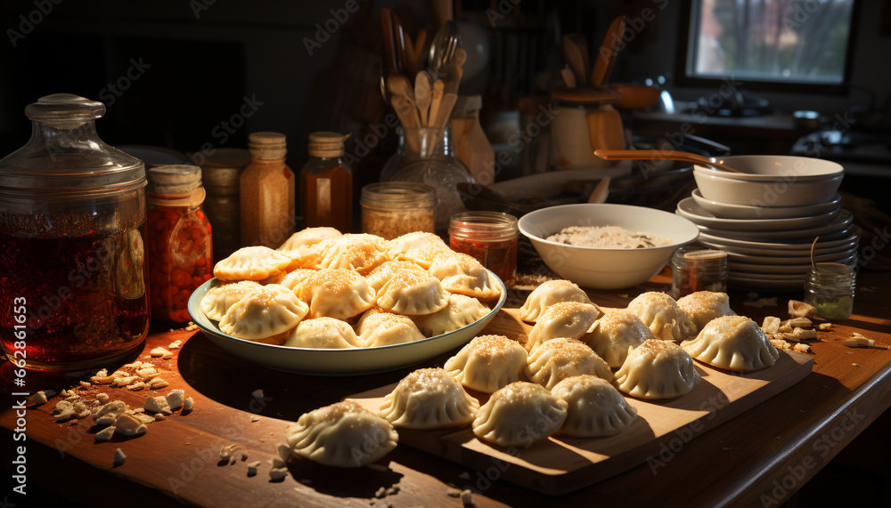 Freshness on the table  homemade dumplings, steamed to perfection generated by AI