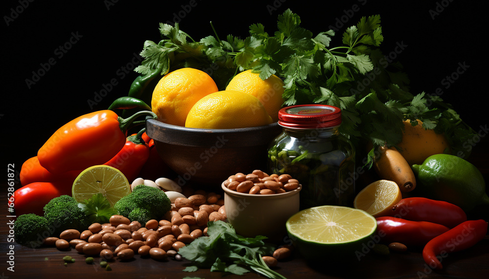 Freshness of organic vegetables and citrus fruits enhance healthy eating generated by AI