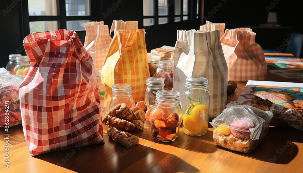 Fresh fruit collection on wooden table, a healthy and refreshing choice generated by AI