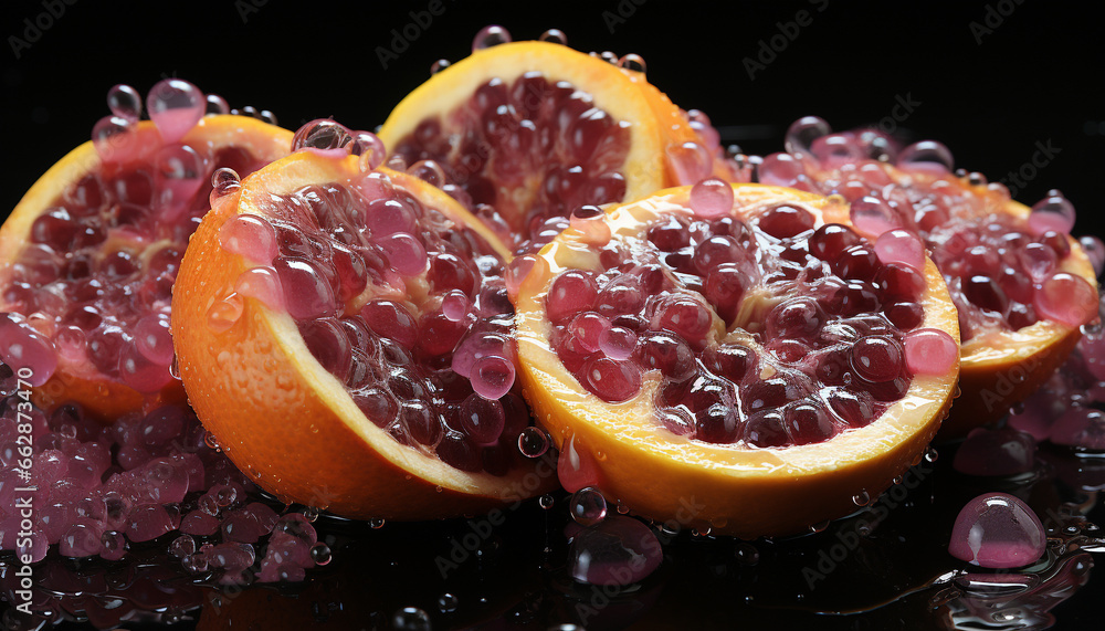 Freshness and nature in a slice of juicy, vibrant citrus fruit generated by AI