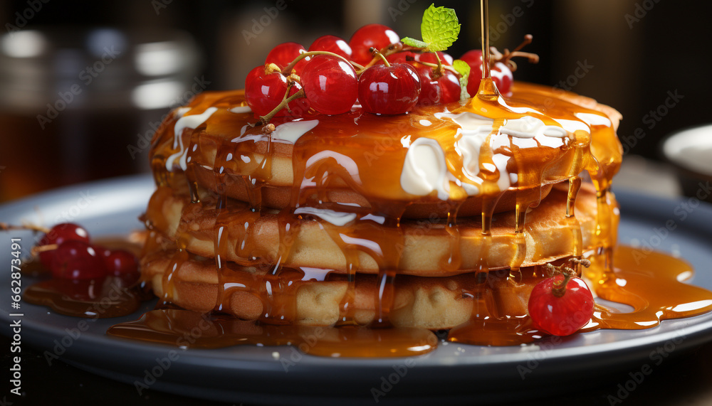 Freshness and sweetness on a plate, a gourmet dessert stack generated by AI