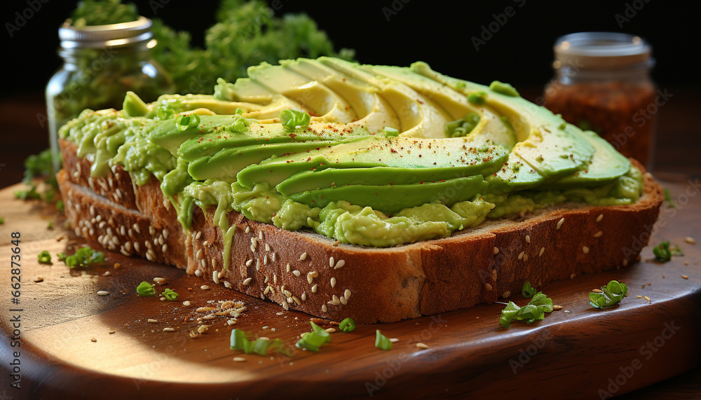 Freshness on a plate  Gourmet avocado sandwich, healthy and delicious generated by AI