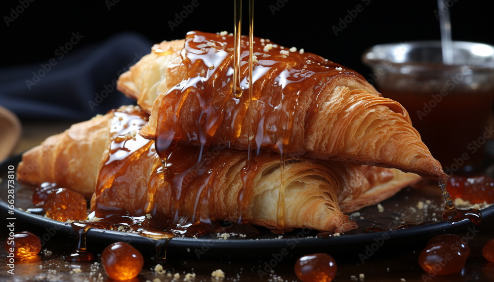 Freshness and sweetness on a plate, baked pastry item rolled up generated by AI