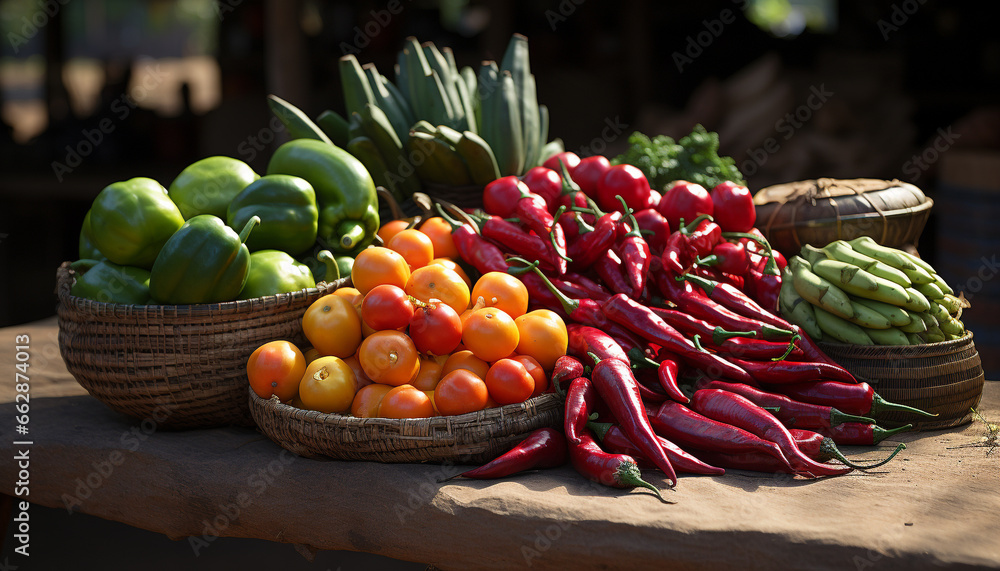 Freshness of organic vegetables in a nature inspired basket of food generated by AI