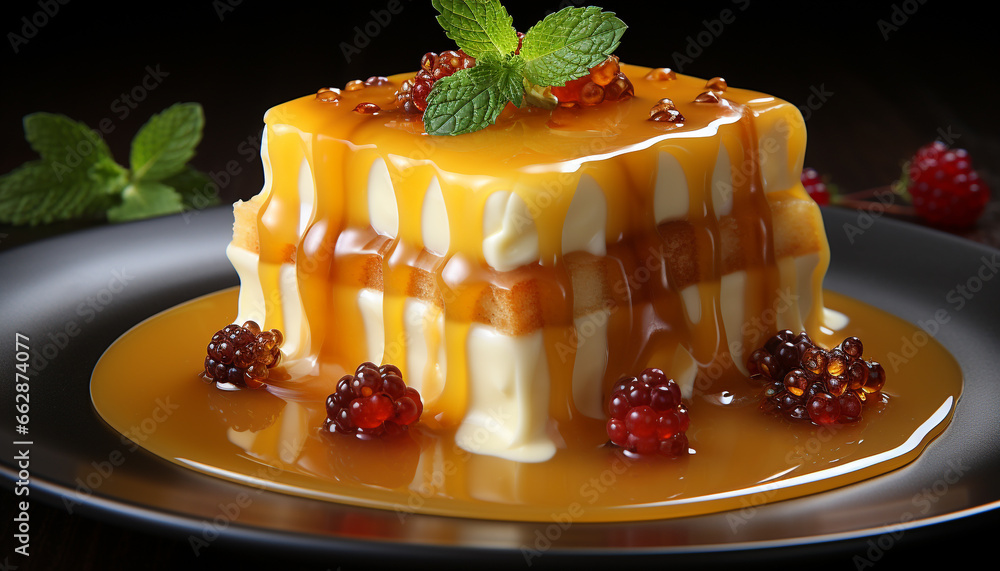 Freshness and sweetness on a plate, a culinary indulgence of dessert generated by AI