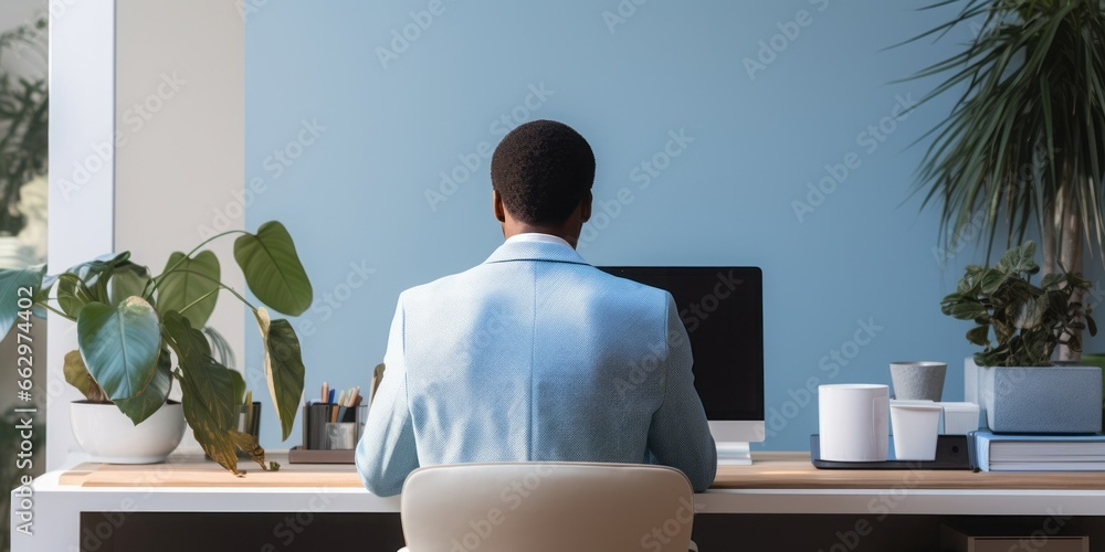 Connected Through Screens: A Person Sits at a Computer, Engaged in a Conference Call, Demonstrating the Power of Virtual Communication and Remote Collaboration