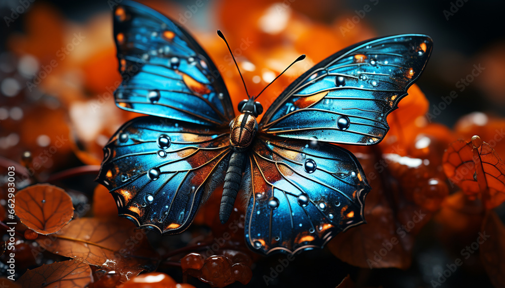 Vibrant butterfly wing showcases beauty in nature fragile elegance generated by AI