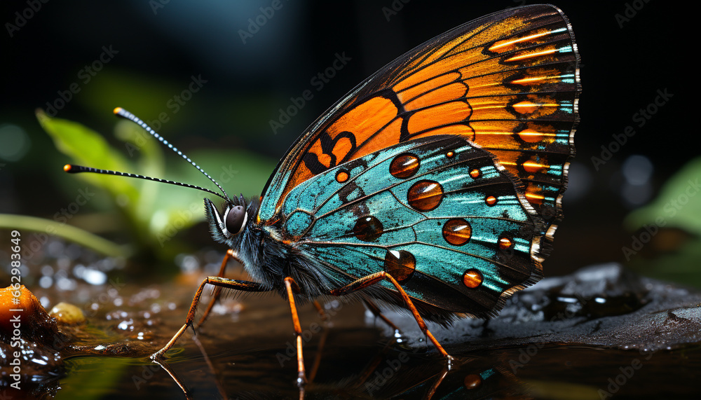 Butterfly wing, vibrant colors, delicate beauty, nature elegant creation generated by AI