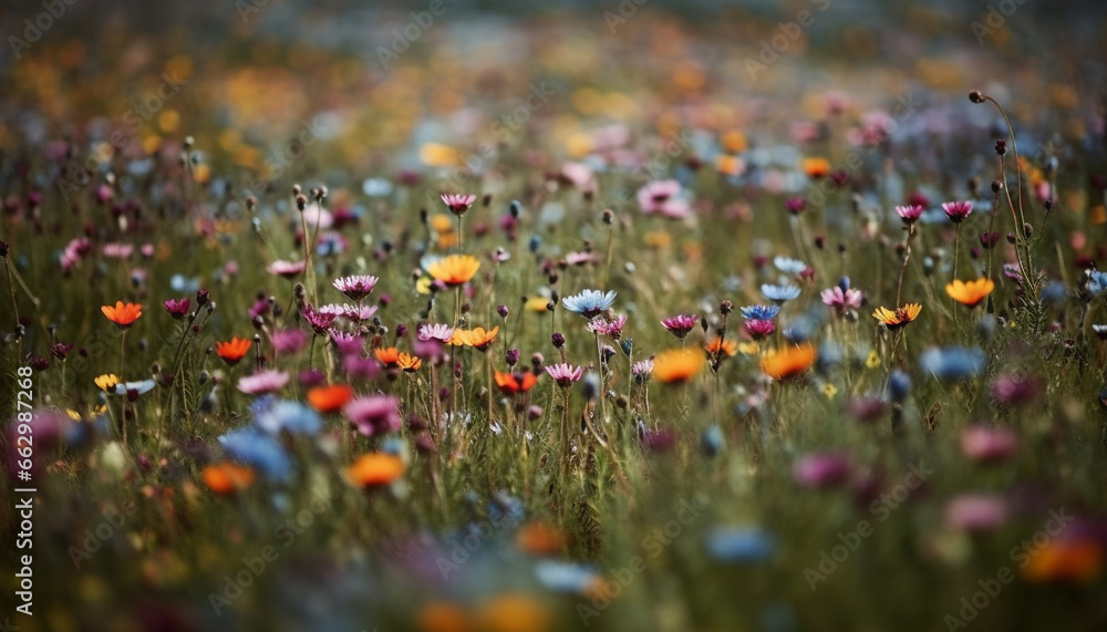 Vibrant wildflower meadow showcases beauty in nature multi colored growth generated by AI