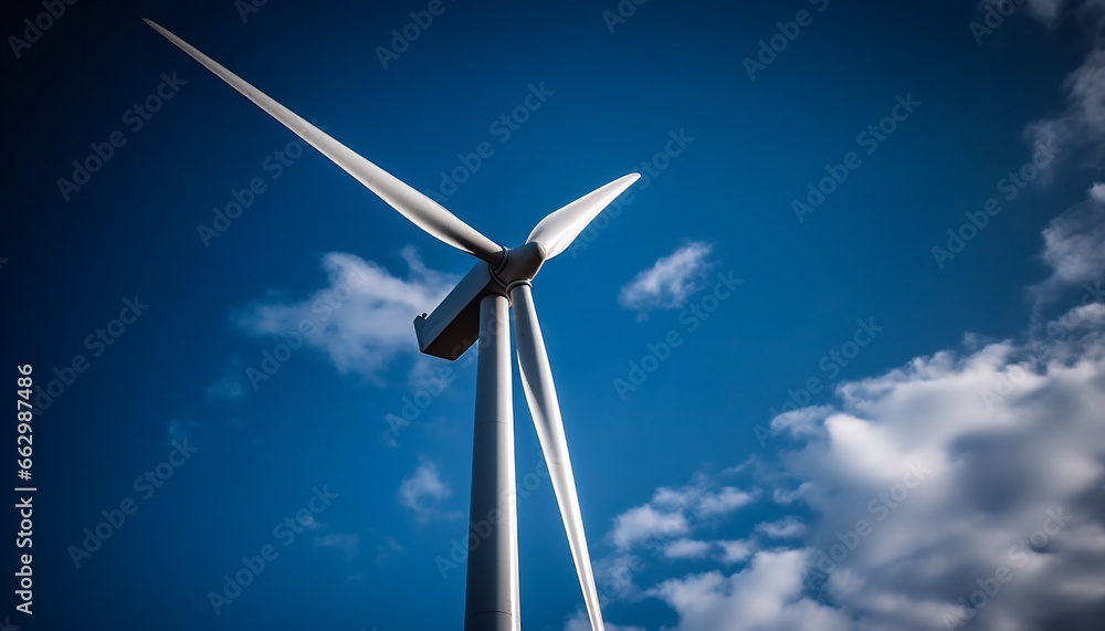 Spinning wind turbine generates alternative energy for sustainable power supply generated by AI