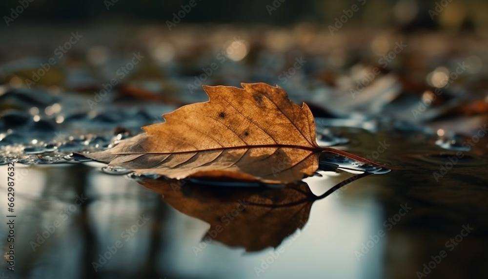 Vibrant autumn colors reflect on tranquil pond, beauty in nature generated by AI